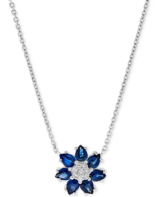 Emerald (1-1/20 ct. t.w.) & Diamond (1/20 ct. t.w.) Flower 16" Pendant Necklace in 14k White Gold (Also in Sapphire)