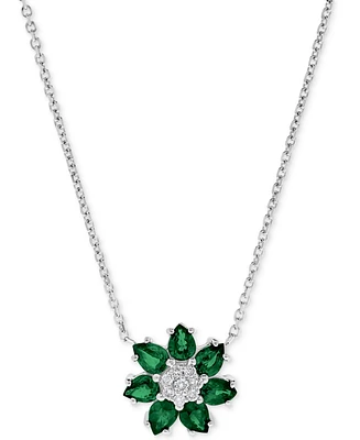 Emerald (1-1/20 ct. t.w.) & Diamond (1/20 Flower 16" Pendant Necklace 14k White Gold (Also Sapphire)