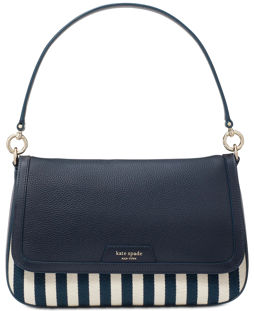 kate spade new york Hudson Striped Canvas Leather Flap Small Shoulder Bag