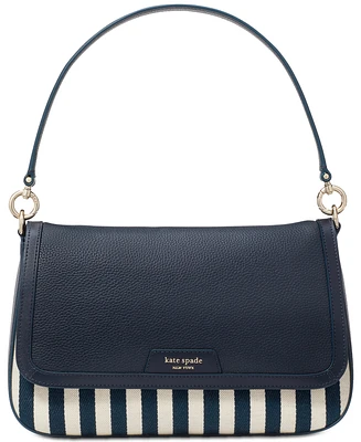 kate spade new york Hudson Striped Canvas Leather Flap Small Shoulder Bag