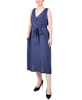 Ny Collection Petite Linen Sleeveless Wrap Dress