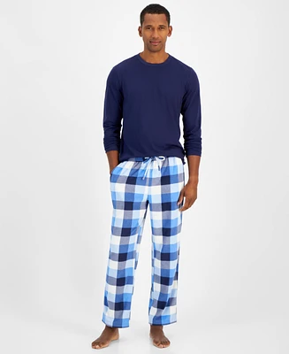 Club Room Men's Fleece Long-Sleeve T-Shirt & Plaid Pajama Pant Set, Created for Macy's