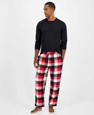 Club Room Men's Fleece Long-Sleeve T-Shirt & Plaid Pajama Pant Set, Created for Macy's