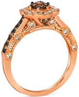 Le Vian Chocolate Diamond & Nude Diamond Flower Halo Ring (1 ct. t.w.) in 14k Rose Gold