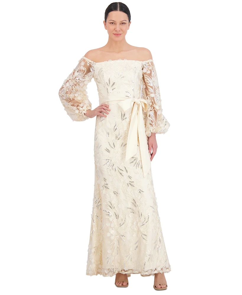 Eliza J Women's Sequin Embroidered Balloon-Sleeve Gown