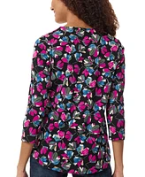 Jones New York Women's Printed Moss-Crepe 3/4-Sleeve Top