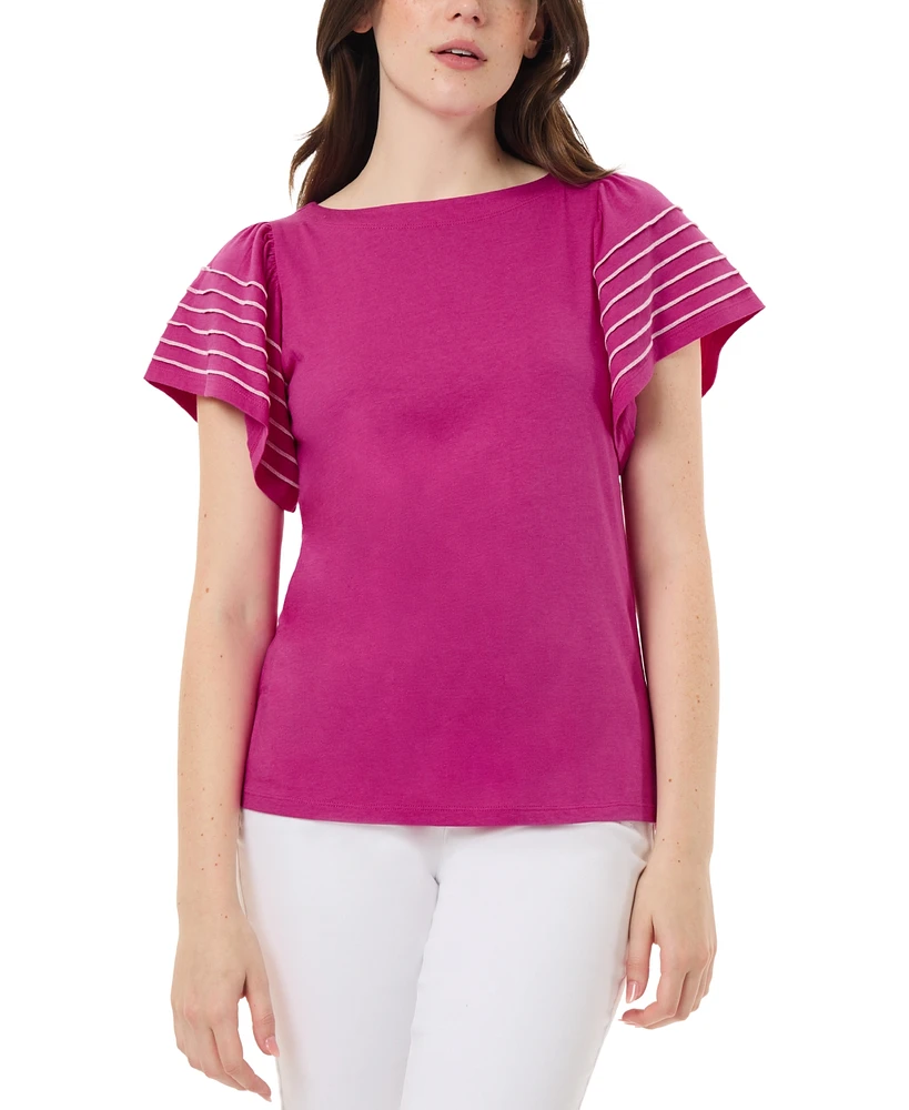 Jones New York Women's Boat-Neck Flutter-Sleeve Top