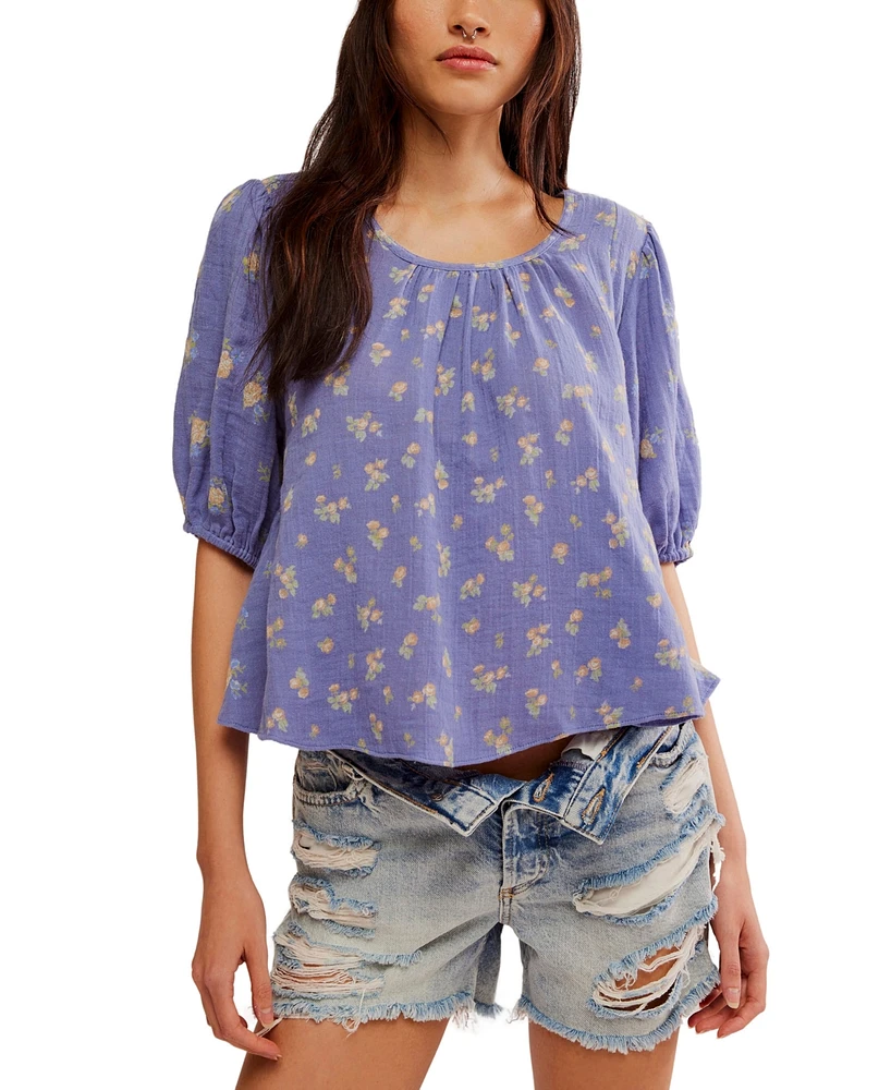 Free People Women's Chloe Printed Cotton Cutout Tie-Back Top