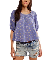 Free People Women's Chloe Printed Cotton Cutout Tie-Back Top