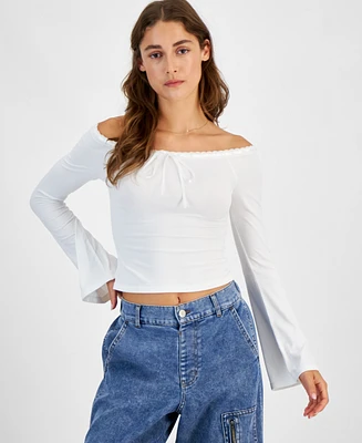 Just Polly Juniors' Off-The-Shoulder Long-Sleeve Top