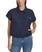 Nautica Jeans Women's Solid-Color Snap Popover Top