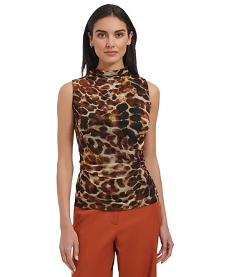 Calvin Klein Women's Animal-Print Mock-Neck Top