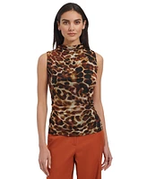 Calvin Klein Women's Animal-Print Mock-Neck Top