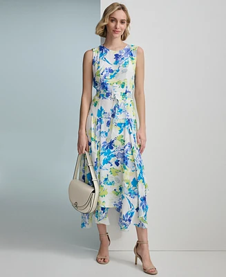 Calvin Klein Women's Sleeveless Floral Handkerchief Hem Dress