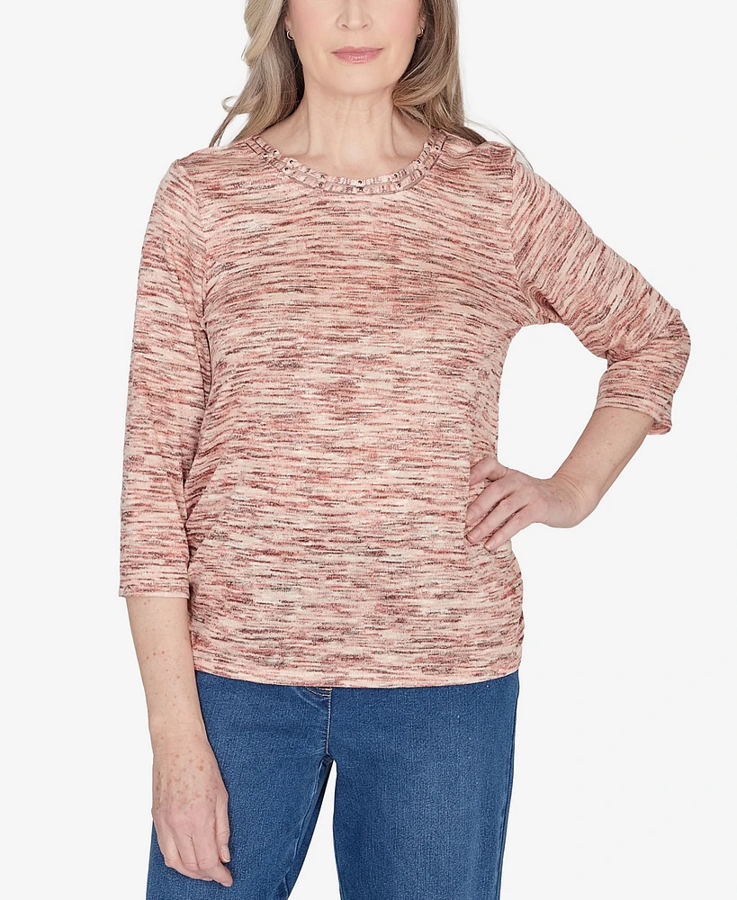 Alfred Dunner Petite Scottsdale Space Dye Beaded Neck Top