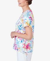 Alfred Dunner Petite Floral Leaf Side Tie Short Sleeve Tee