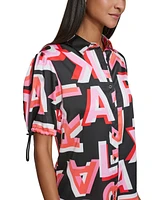 Karl Lagerfeld Paris Women's Printed Bungee-Sleeve Shirt