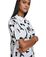 Karl Lagerfeld Paris Women's Printed Bungee-Sleeve Shirt