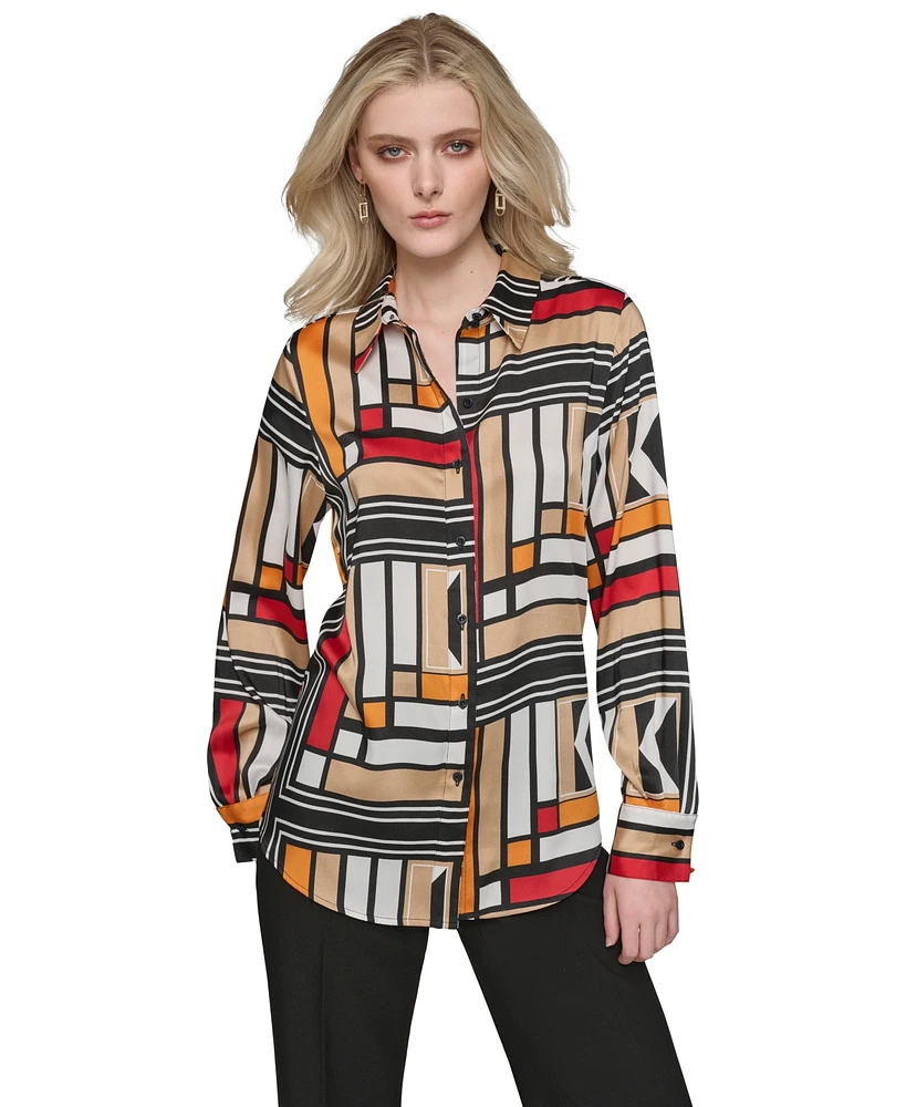 Karl Lagerfeld Women's Geo-Print Long-Sleeve Blouse