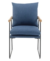 Office Star Dutton Armchair in Navy Fabric with Natural Arms and Black Sled Base