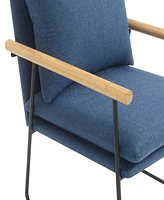 Office Star Dutton Armchair in Navy Fabric with Natural Arms and Black Sled Base