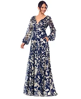 Betsy & Adam Women's Printed Blouson-Sleeve Maxi Dress