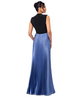 Betsy & Adam Women's Pleated-Skirt High-Neck Maxi Dress