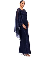 Betsy & Adam Women's Crinkle Cape-Sleeve Long Dress