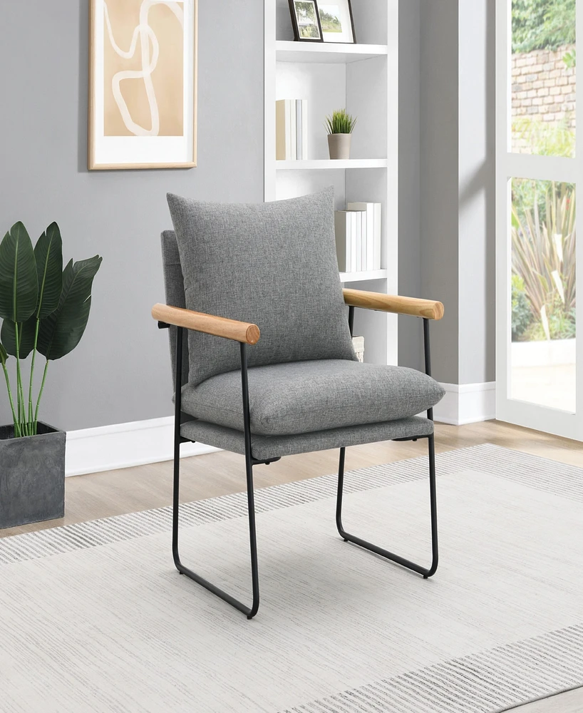 Office Star Dutton Armchair in Charcoal Fabric with Natural Arms and Black Sled Base