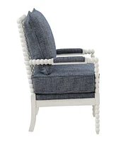 Office Star Kaylee Antique White Spindle Chair with Indigo Fabric