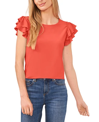 CeCe Women's Ruffled Flutter-Sleeve Short Sleeve Knit Top