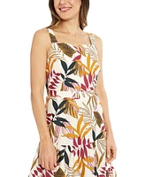 London Times Petite Split Square-Neck Printed Midi Dress