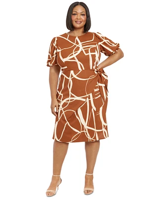 London Times Plus Balloon-Sleeve Sarong Dress