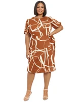 London Times Plus Size Balloon-Sleeve Sarong Dress