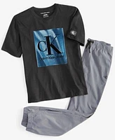 Calvin Klein Big Boys Cotton Logo T Shirt Relaxed Straight Fit Tech Joggers