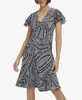 Tommy Hilfiger Women's Paisley-Print V-Neck Flutter-Sleeve Dress