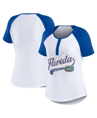 Women's Wear by Erin Andrews White Florida Gators Baseball Logo Raglan Henley T-Shirt
