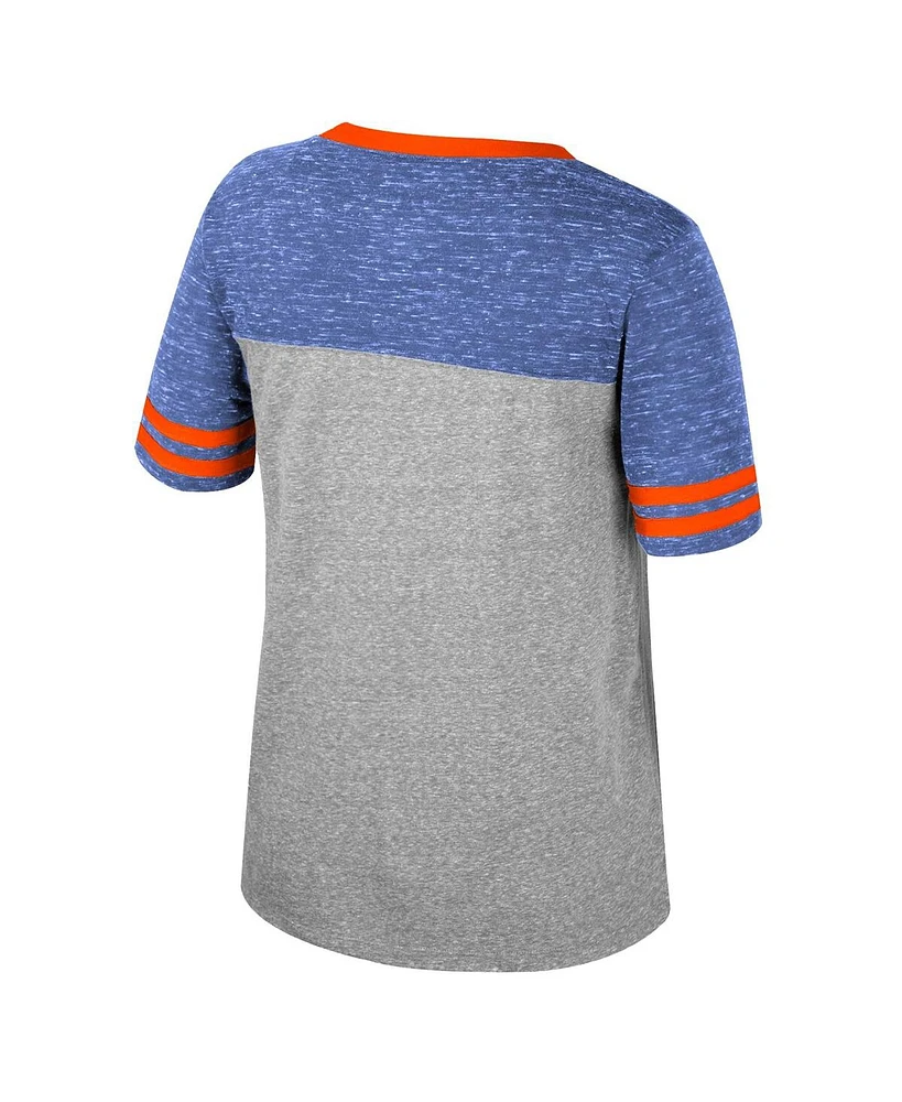 Colosseum Women's Heather Gray Florida Gators Kate Color block Notch Neck T-Shirt