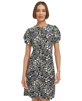 Tommy Hilfiger Women's Printed Puff-Sleeve Sheath Dress