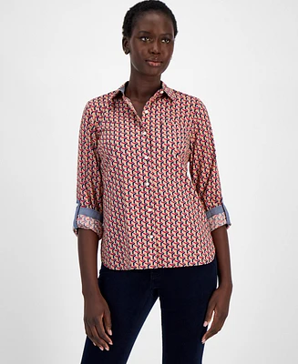 Tommy Hilfiger Women's Cotton Printed Utility Shirt