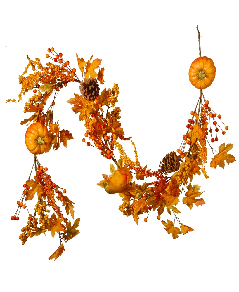 National Tree Company 6' Artificial Autumn Garland, Made with Pumpkins, Pinecones, Berry Clusters, Maple Leaves, Autumn Collection