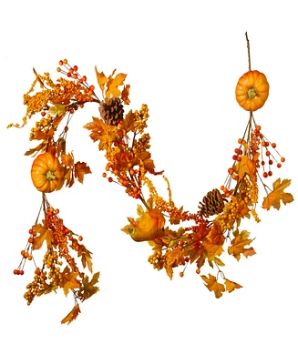 National Tree Company 6' Artificial Autumn Garland, Made with Pumpkins, Pinecones, Berry Clusters, Maple Leaves, Autumn Collection