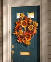 National Tree Company 22" Artificial Autumn Wreath, Decorated with Sunflowers, Pinecones, Berry Clusters, Acorns, Pumpkins, Maple Leaves, Autumn Colle