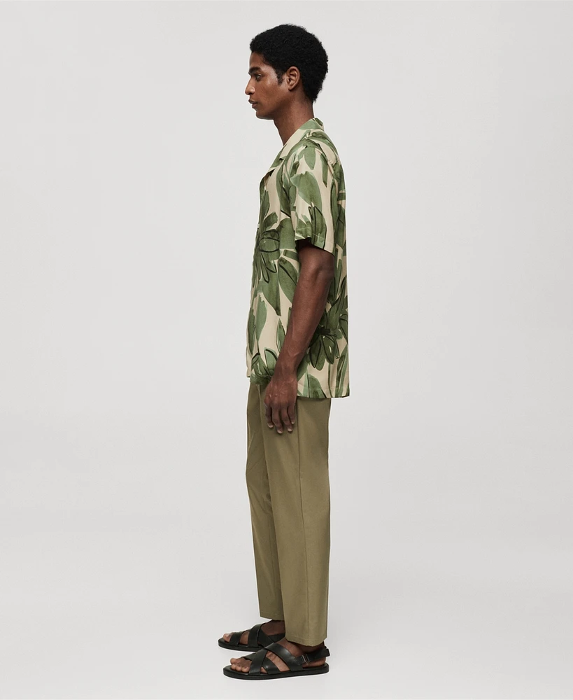 Mango Men's Regular Fit Tropical Print Shirt