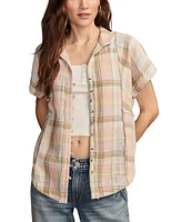 Lucky Brand Women's Plaid Cotton Short-Sleeve Beach Shirt