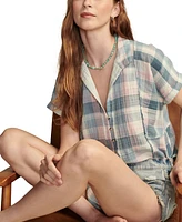 Lucky Brand Women's Plaid Cotton Short-Sleeve Beach Shirt