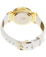 Adrienne Vittadini Women's Mock Chronograph and White Leather Strap Watch 36mm