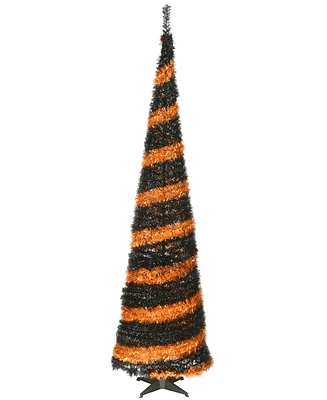 National Tree Company 7.5' Artificial Halloween Tree, Black and Orange, Tinsel, Includes Stand, Halloween Collection