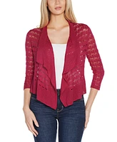 Belldini Women's Pointelle Stich Flowy Open Cardigan