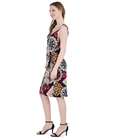 Robbie Bee Petite Round-Neck Printed Sarong-Style Dress